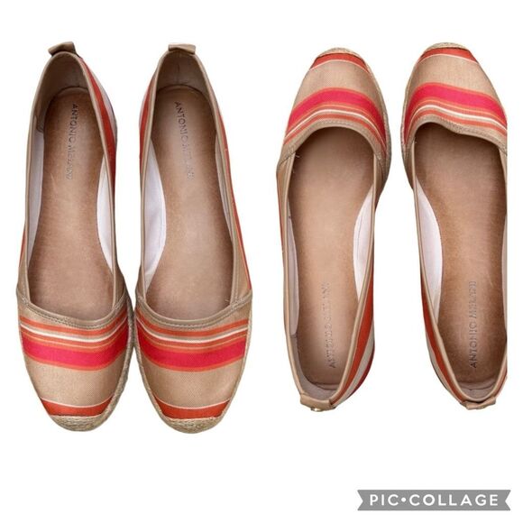 Antonio Melani Teegan Espadrilles Stripped Flat Slip On Shoes Orange Tan Size 9 - Picture 4 of 8